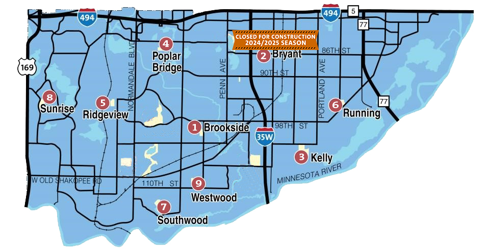 Outdoor Rinks Map with Bryant Construction Notice JPEG: 2024-2025