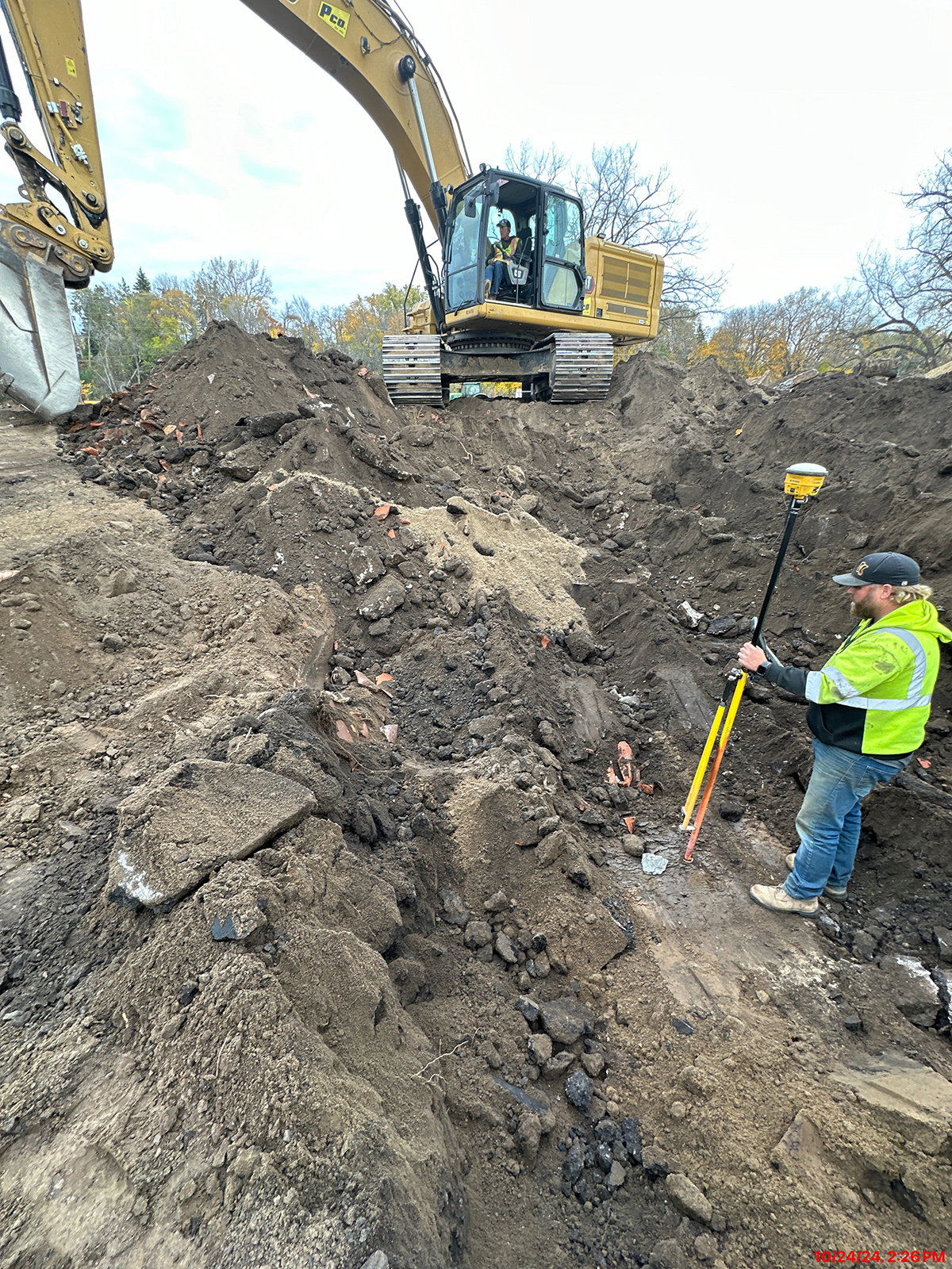 Crews surveying during Tretbaugh Park reconstruction October 2024