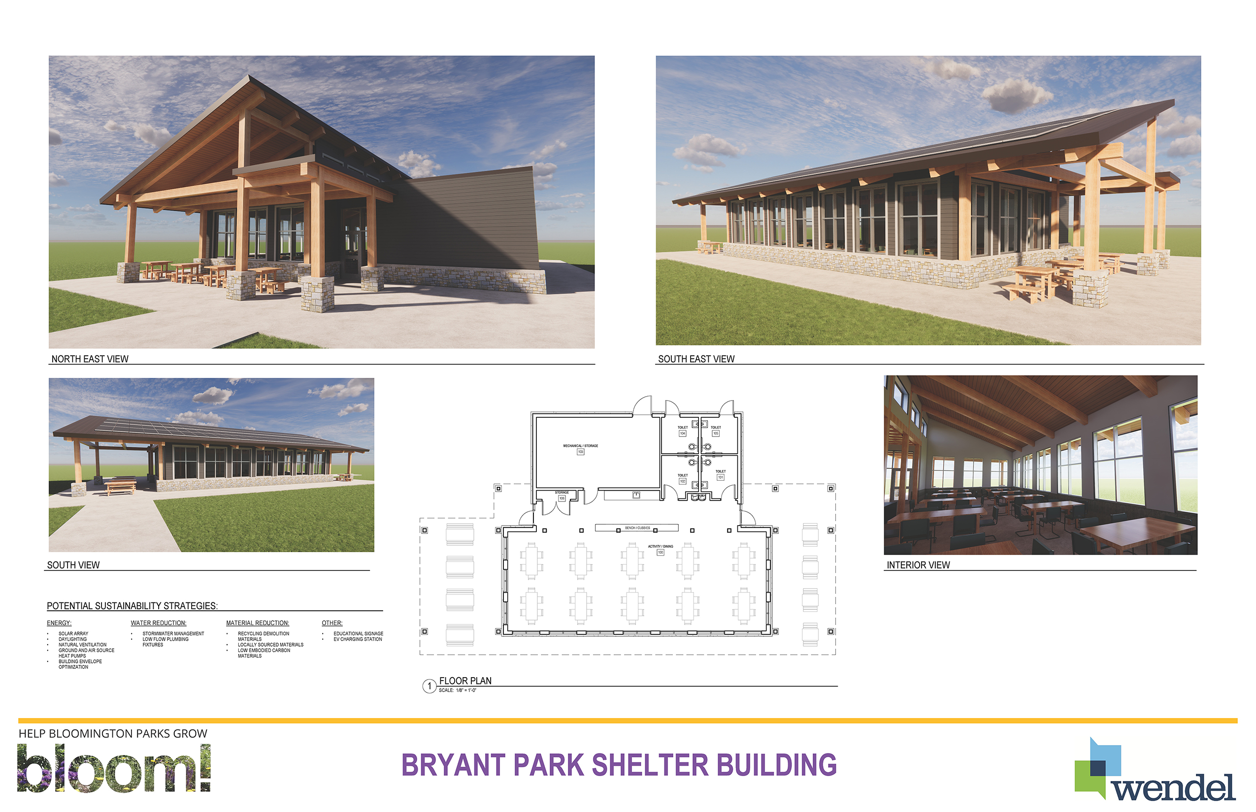 Bryant Park Shelter Building Rendering and floorplan - December 2024