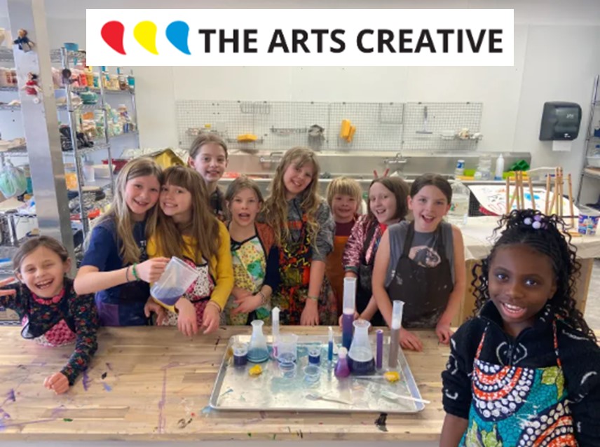 The Arts Creative photo of kids having fun plus logo