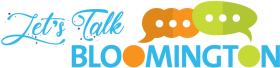 Let's Talk Bloomington logo in blue text with orange and green talk bubbles